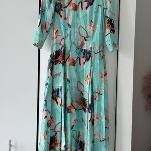 Moda Teal Abstract Long Sleeve Dress